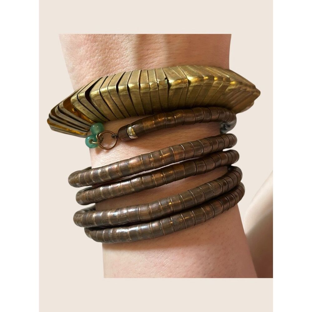 🐍 VTG COBRA SNAKE WRAP BRACELET BRASS SEGMENTED FLEXIBLE CUFF COIL BUNDLE LOT